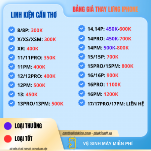 Thay kính lưng iphone 8 plus, x, xsm, 11, 11promax, 12promax, 13promax, 14promax, 15, 15promax, 16promax tại Cần Thơ